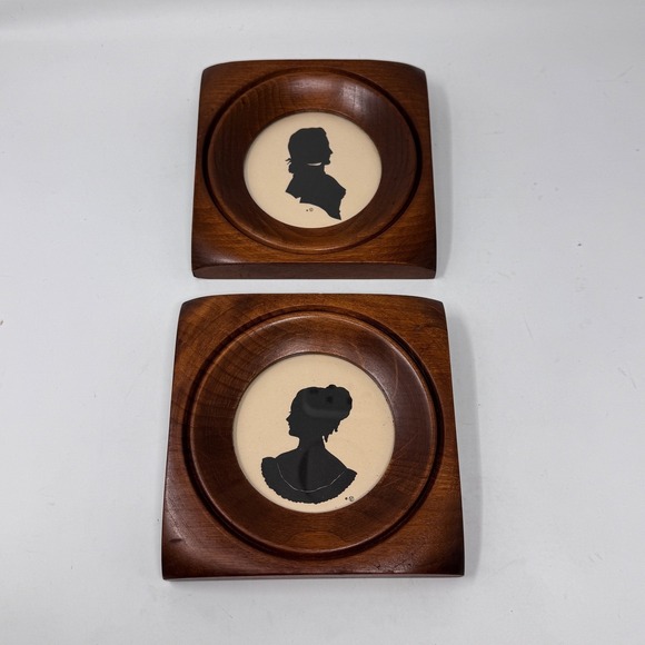 Vintage Aaron Bros. Co. Wood Silhouette Portraits Set of 2 Framed - Picture 2 of 9
